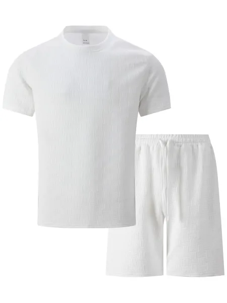 Design Textured Gray Oversized T-Shirt and Shorts Set - 13