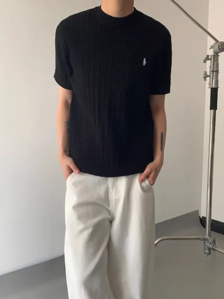 Polo Ralph Lauren Cable Knit Short-Sleeve Sweater Gray - 6