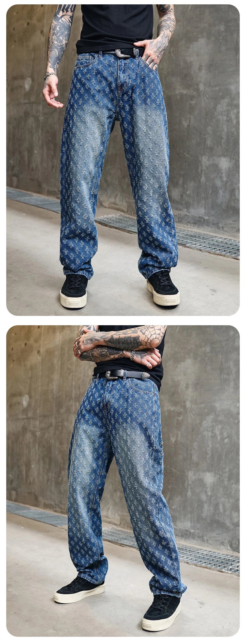 Design Jacquard Pattern Beige Pants with Textured Floral Motif - 28