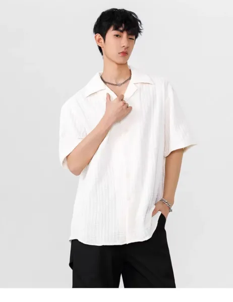 Design Short-Sleeve Crinkle Shirt White Tops Shirt - 8