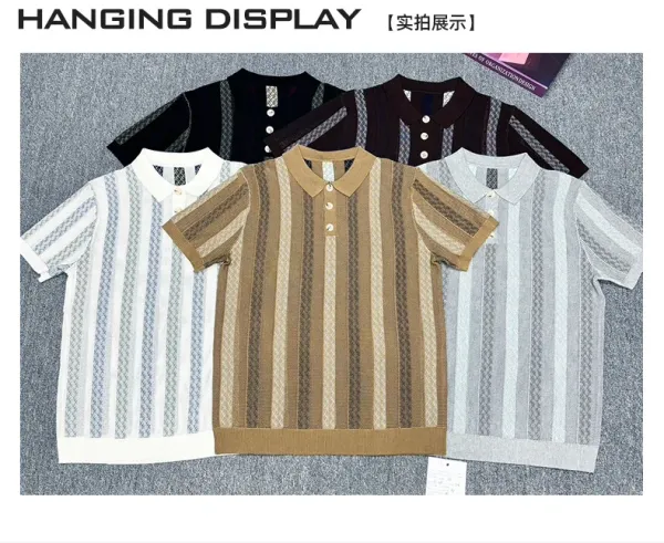 Design UNITUO x RECOMMEND Striped Mesh Polo Shirt White / Gray Tops Polo - 4