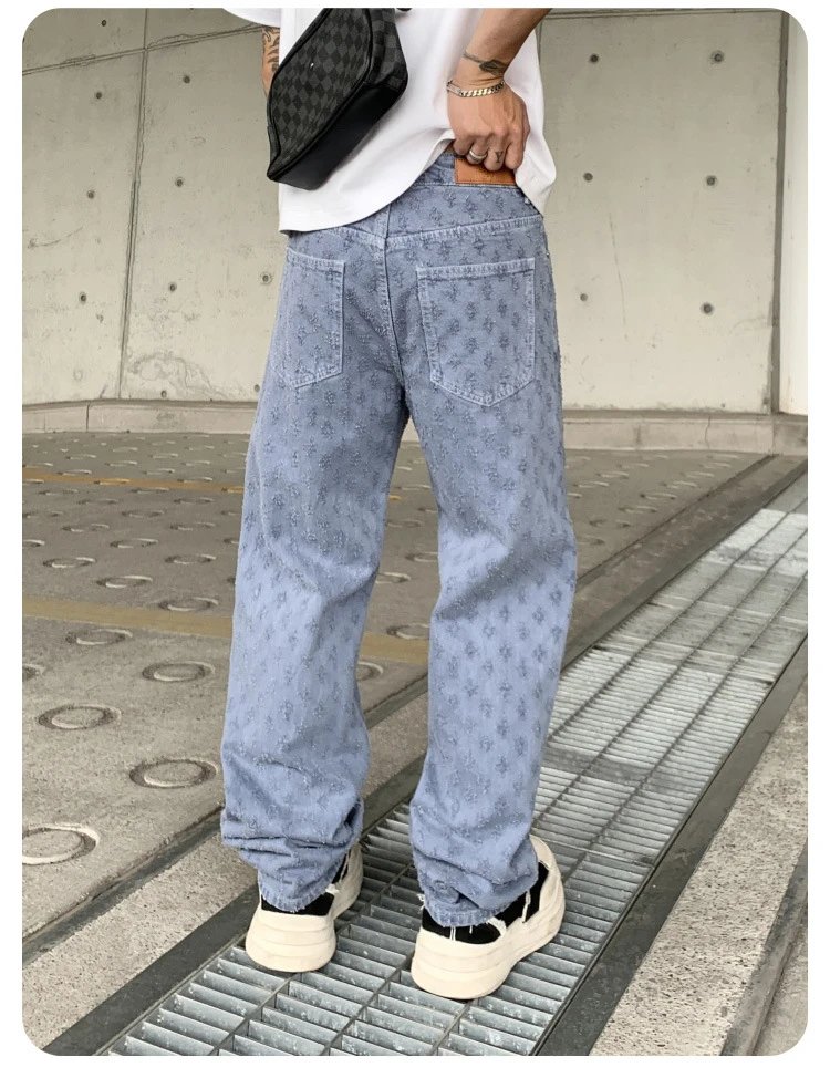 Design Jacquard Pattern Beige Pants with Textured Floral Motif - 37