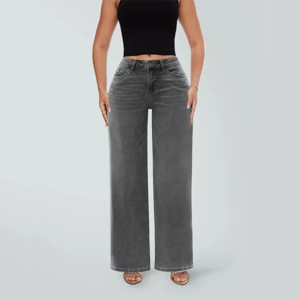Design Wide-Leg High-Rise Gray Washed Jeans - 1