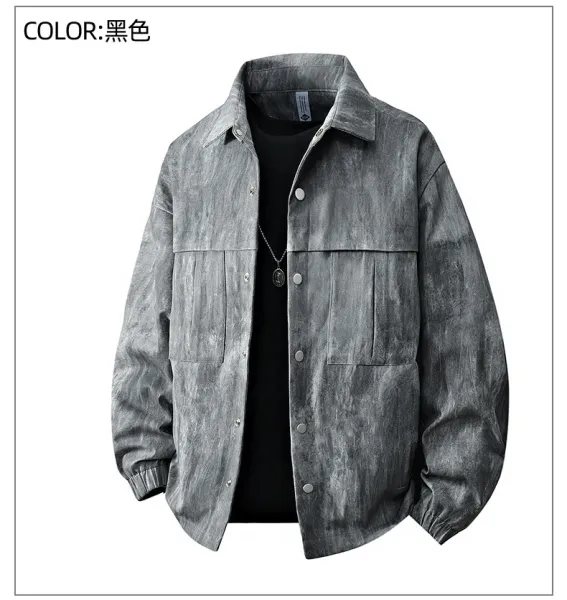 Design Acid Wash Gray Oversized Shirt Jacket Outerwear.jacket - 28