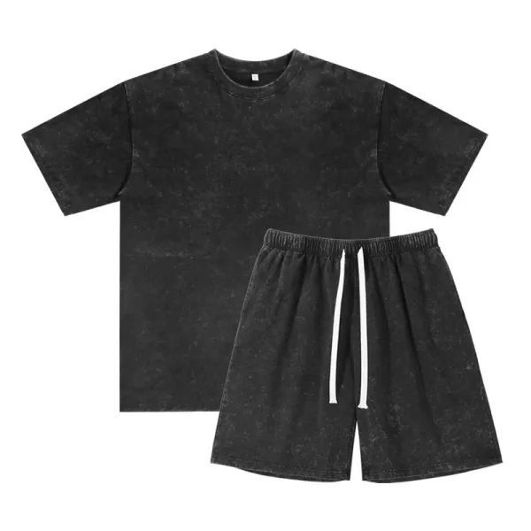 Design Acid Wash Black T-Shirt and Shorts Set - 1