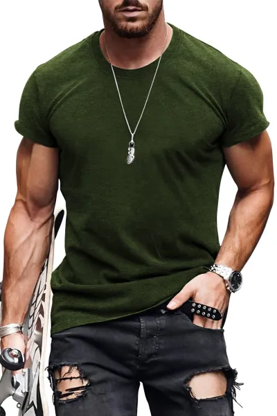 Design Basic Fit Army Green T-Shirt with Ripped Black Jeans - 21