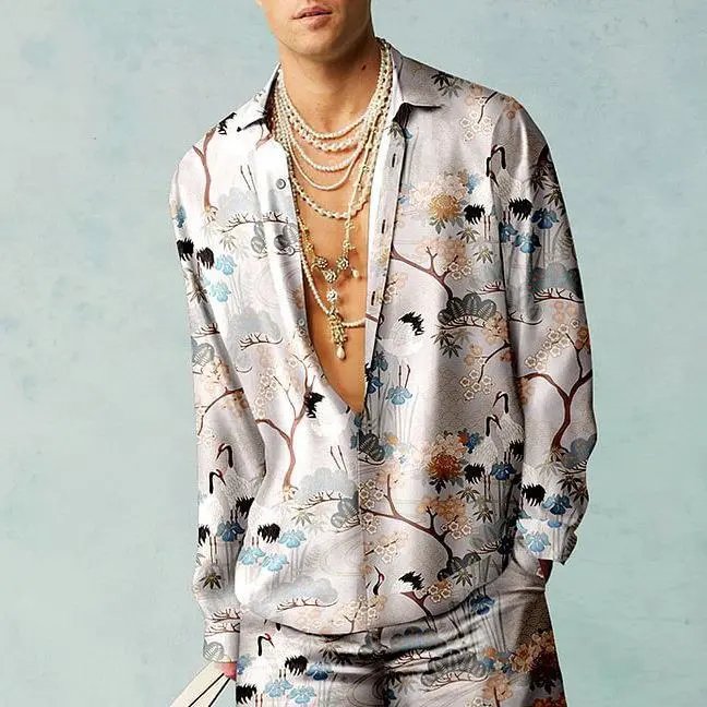 Design Multicolor Palm Print Shirt Jacket Outerwear - 7