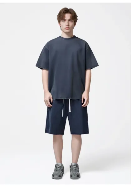 Design Acid Wash Gray T-Shirt and Shorts Set - 13