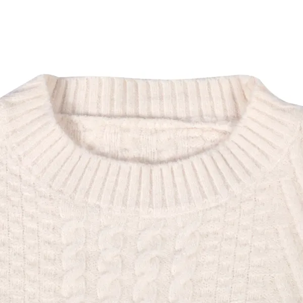 Design Cable Knit Crewneck Sweater Beige Sweater - 14