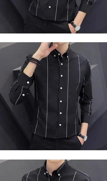 Design Stripe Detail Button-Down Shirt Black - 18