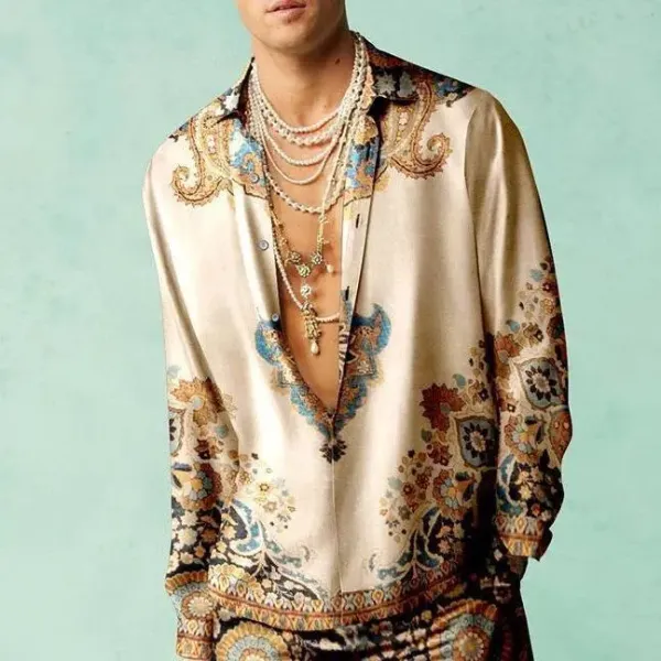 Versace Silk Paisley Print Shirt in Beige Multicolor - 1
