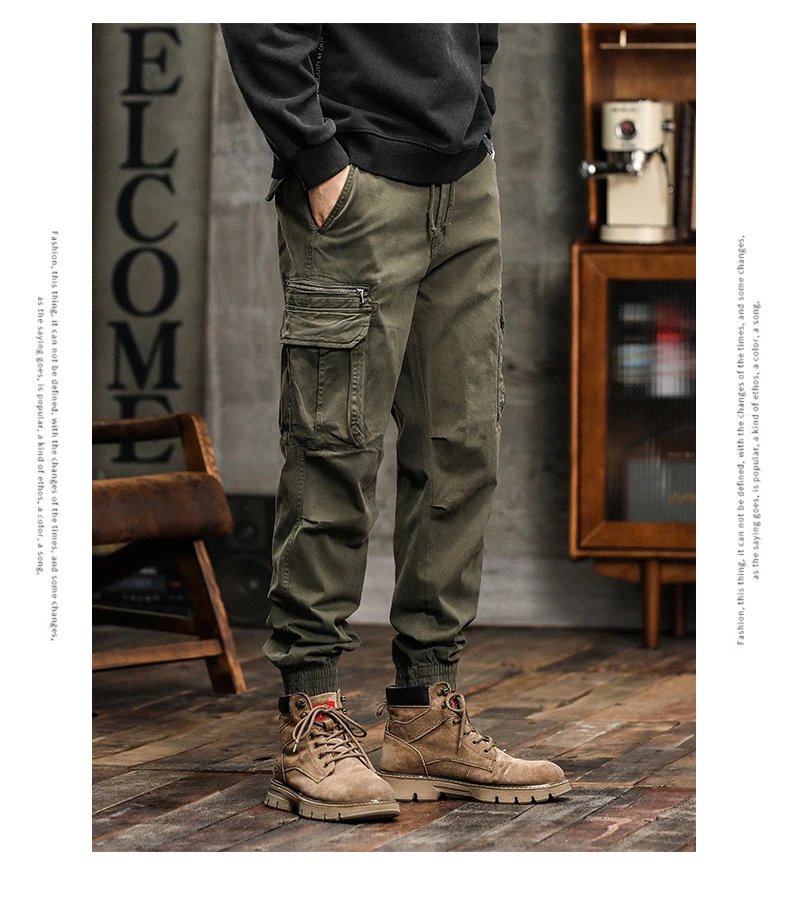 Design Cargo Pants Black with Zippered Pocket and Elastic Cuff Pants - 16