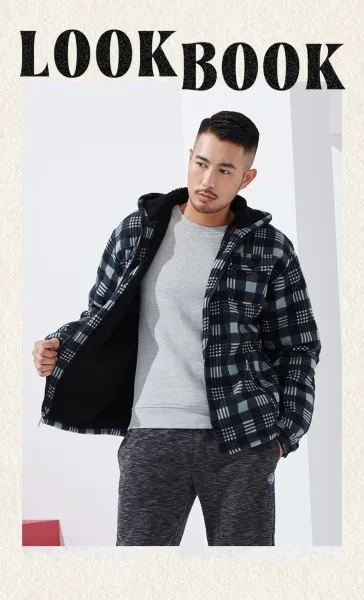 Design Flannel Hooded Jacket Army Green Black Plaid Outerwear - 14
