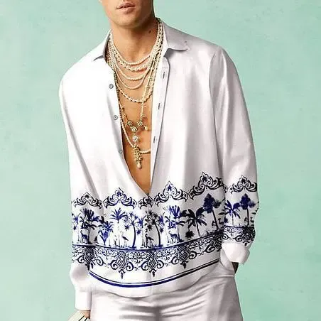 Casablanca Palm Print Silk Shirt White - 1