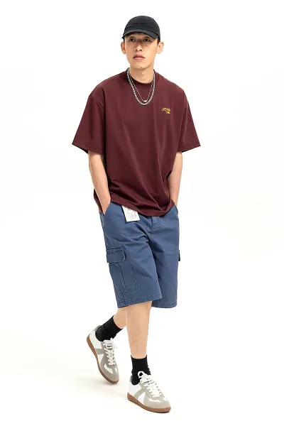 Design Embroidered Script Logo Burgundy Oversized T-Shirt - 12