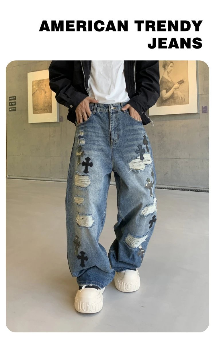Design Distressed Rhinestone-Embellished Wide-Leg Jeans Gray - 14