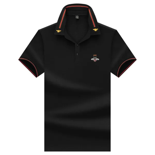 Design Bee Embroidered Polo Black Tops Polo - 1