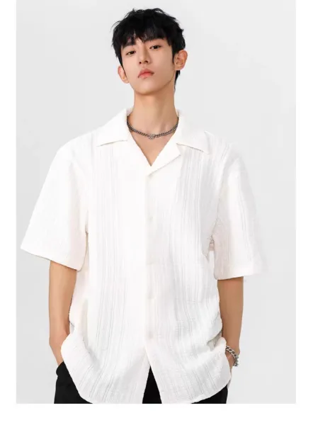 Design Short-Sleeve Crinkle Shirt White Tops Shirt - 4
