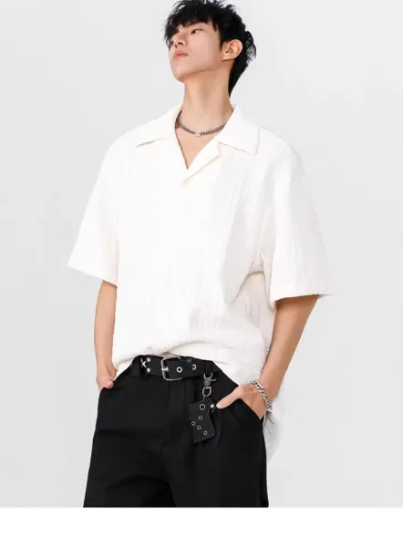 Design Short-Sleeve Crinkle Shirt White Tops Shirt - 10