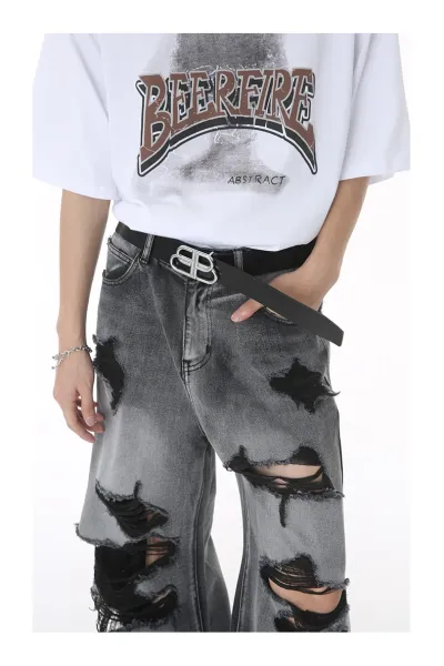 Design Distressed Wide-Leg Gray Jeans - 13