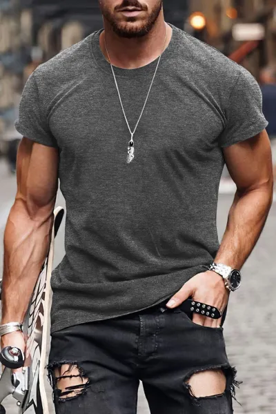 Design Basic Fit Army Green T-Shirt with Ripped Black Jeans - 15