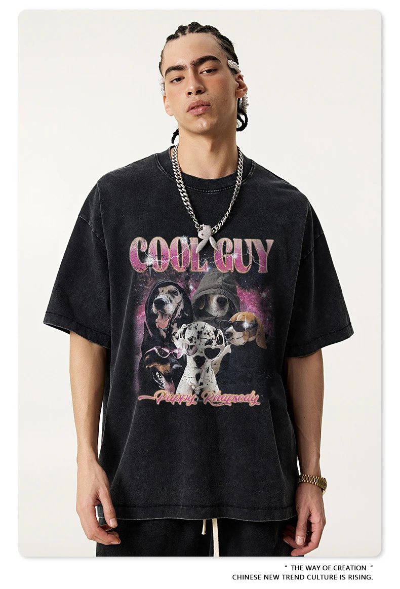 Design BE Thrived Cool Guy Puppy Rhapsody Vintage Black T-Shirt T-Shirts - 21