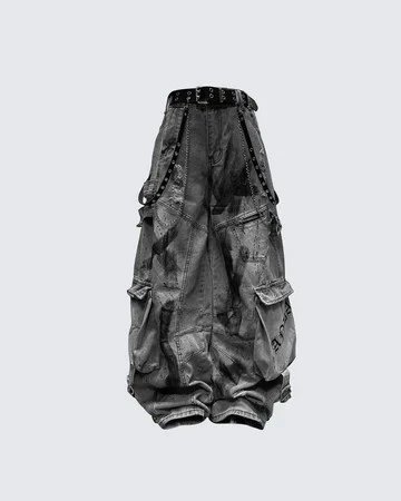 Design Cargo Pants Distressed Gray Denim - 1