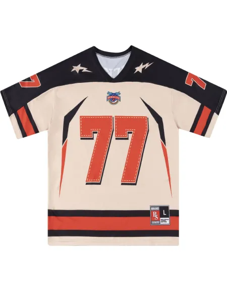 Design Kingson Custom Football Jersey 77 Cream Red Black Jersey - 8