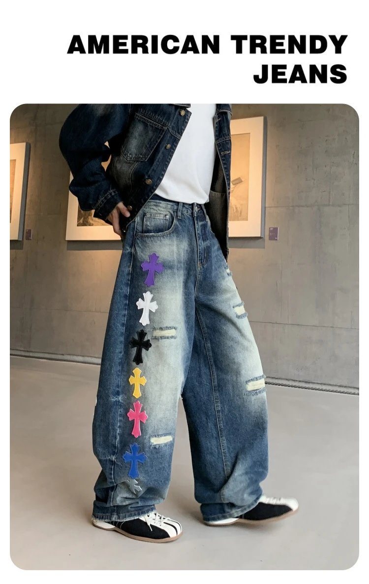 Design Distressed Rhinestone-Embellished Wide-Leg Jeans Gray - 25