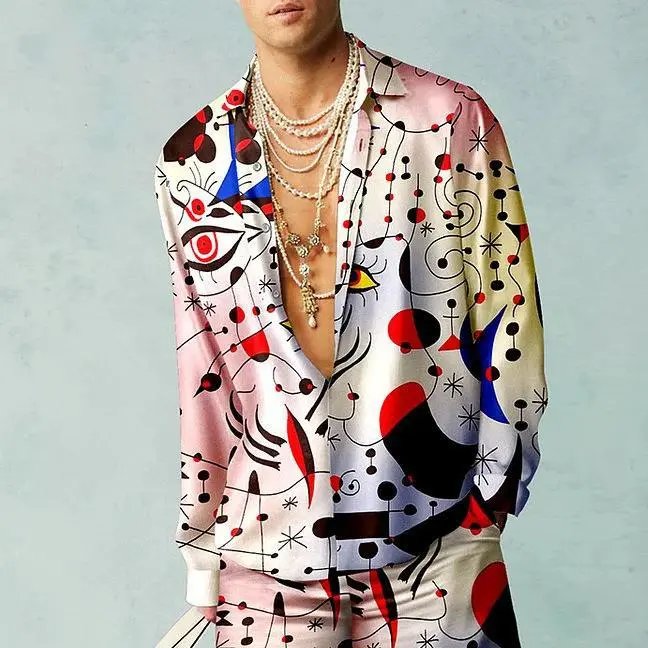 Design Multicolor Palm Print Shirt Jacket Outerwear - 5