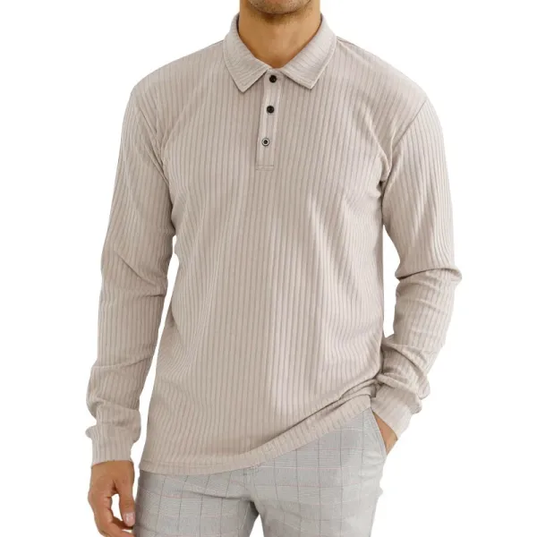 Design Long-Sleeve Ribbed Polo Beige Top - 1