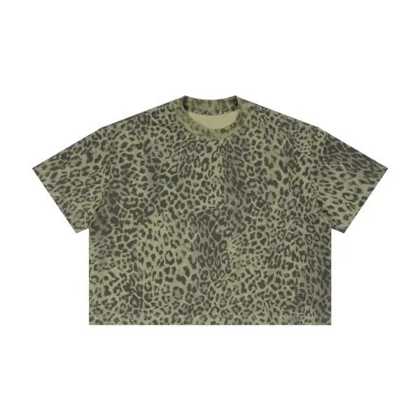 Design Leopard Print Cropped T-Shirt Army Green - 1