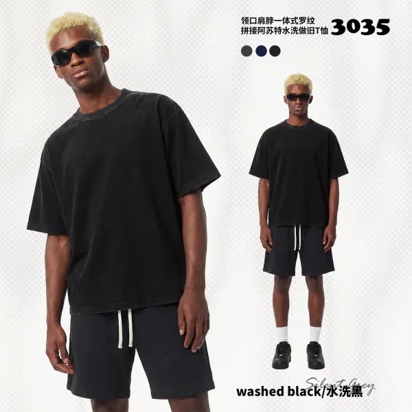 Design Silent Grey 3035 Washed Black Oversized T-Shirt T-Shirts - 1