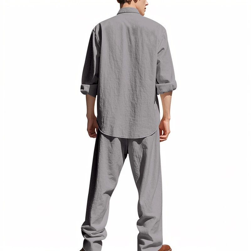 Design Linen Shirt and Pants Set White Casual Set - 27