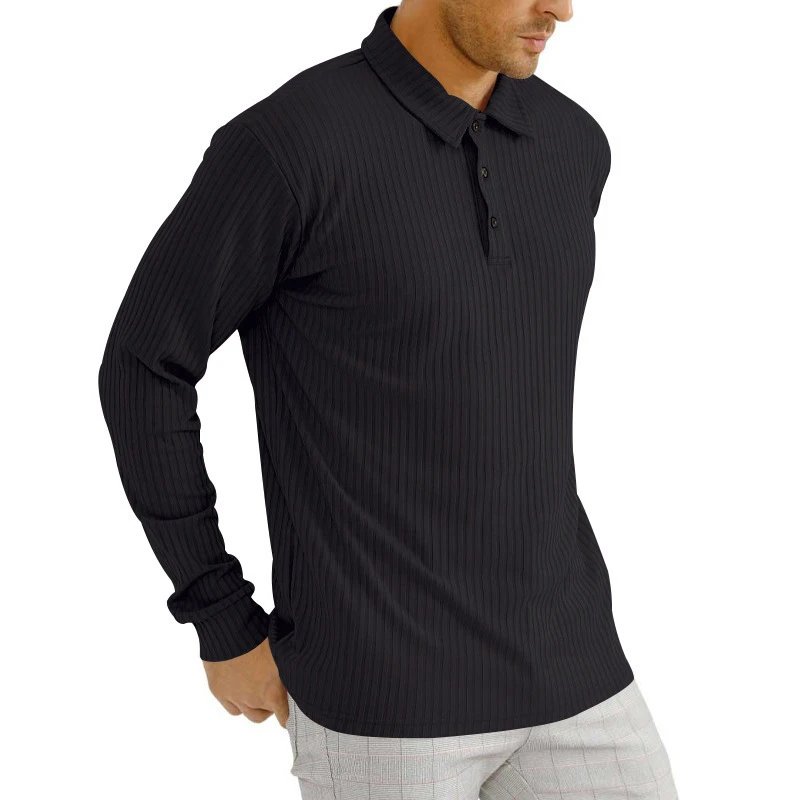 Design Long Sleeve Ribbed Polo Shirt White Tops Polo - 19