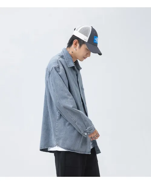 Design Oversized Washed Black Denim Shirt Tops Shirt - 13