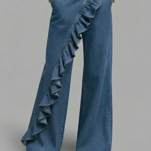 Design Ruffled Flare Jeans Blue - 1