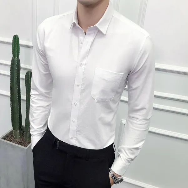 Design Classic Fit White Button-Down Shirt Tops Shirt - 1