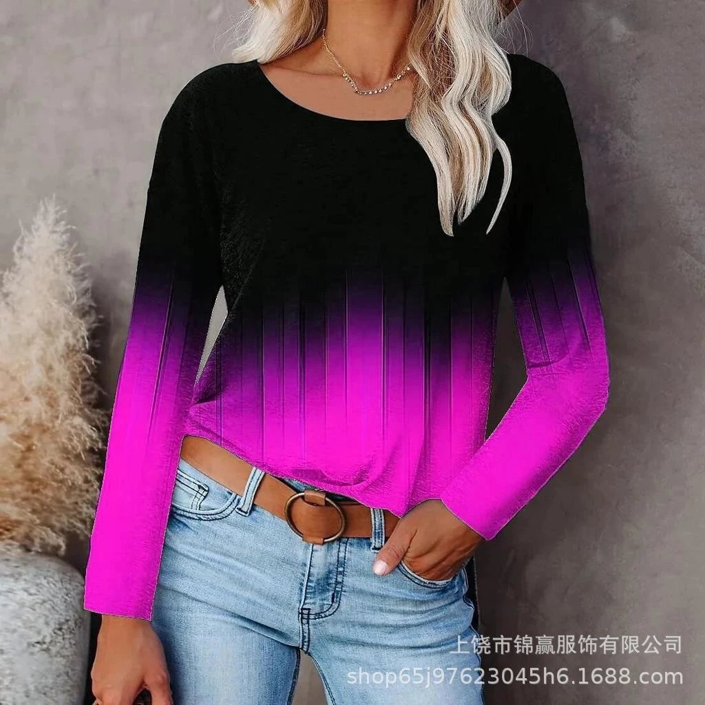Design Gradient Ombre Long Sleeve Top Black to Magenta