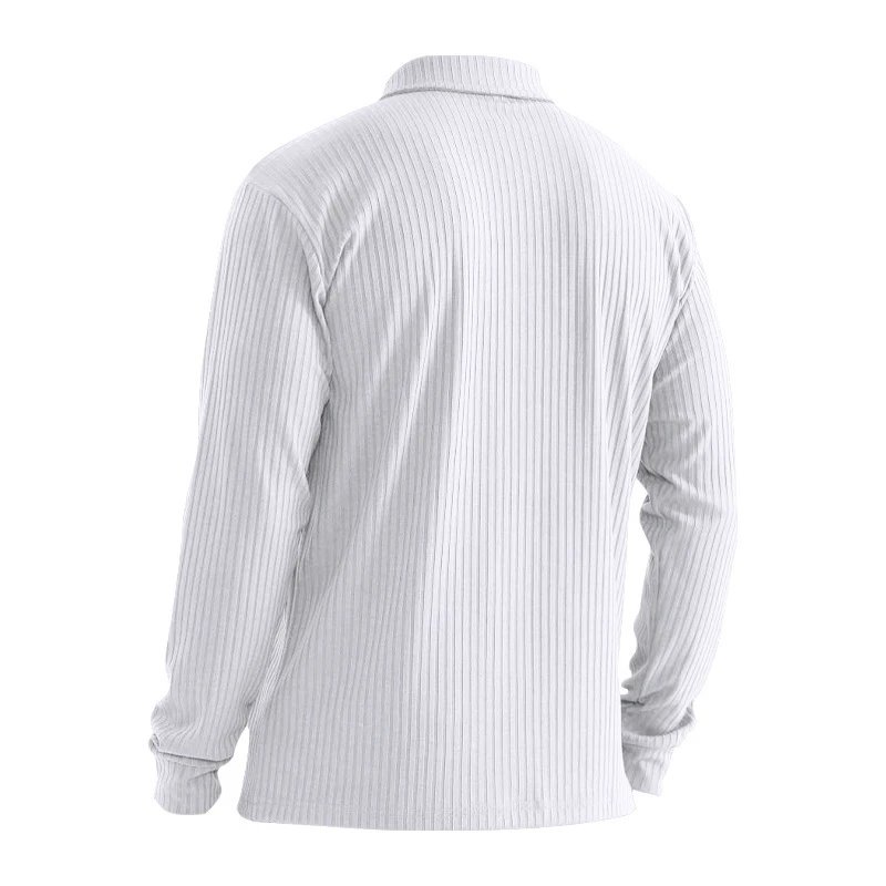 Design Long Sleeve Ribbed Polo Shirt White Tops Polo - 32