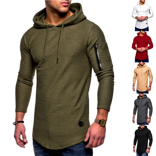 Design Longline Hoodie with Zippered Sleeve Pocket Gray - 3