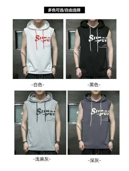 Design Sleeveless Hoodie Gray Graphic Print Vest-Top - 7