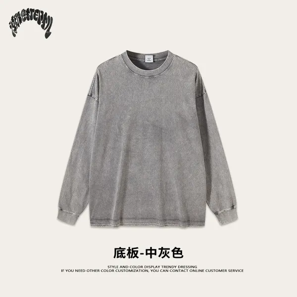 Design Long Sleeve Washed Denim T-Shirt Medium Gray - 1