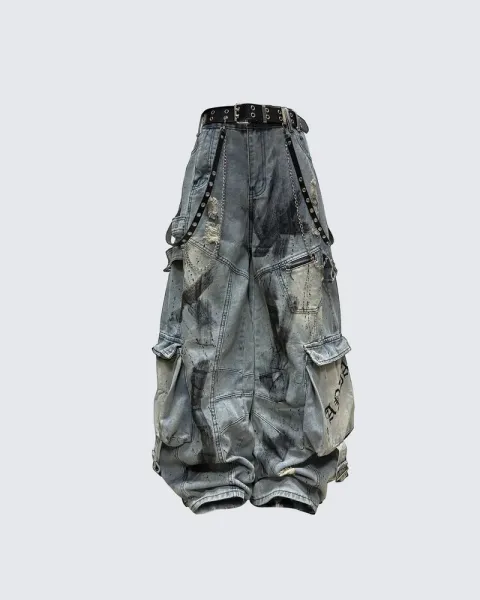 Design Cargo Pants Distressed Gray Denim - 3