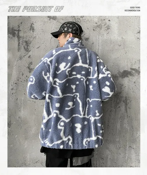 Design Peanuts x Unknown Brand Sherpa Fleece Jacket Gray Outerwear Jacket - 11