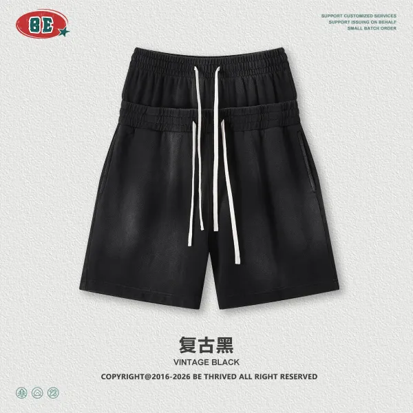 Design BE Vintage Black Drawstring Waistband Shorts - 1