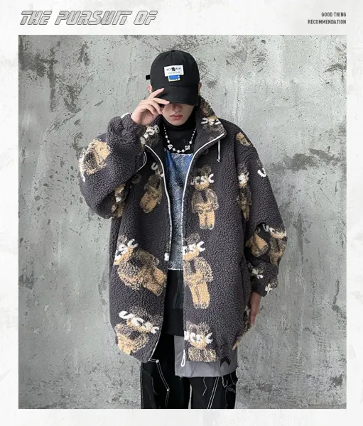 Design Peanuts x Unknown Brand Sherpa Fleece Jacket Gray Outerwear Jacket - 18