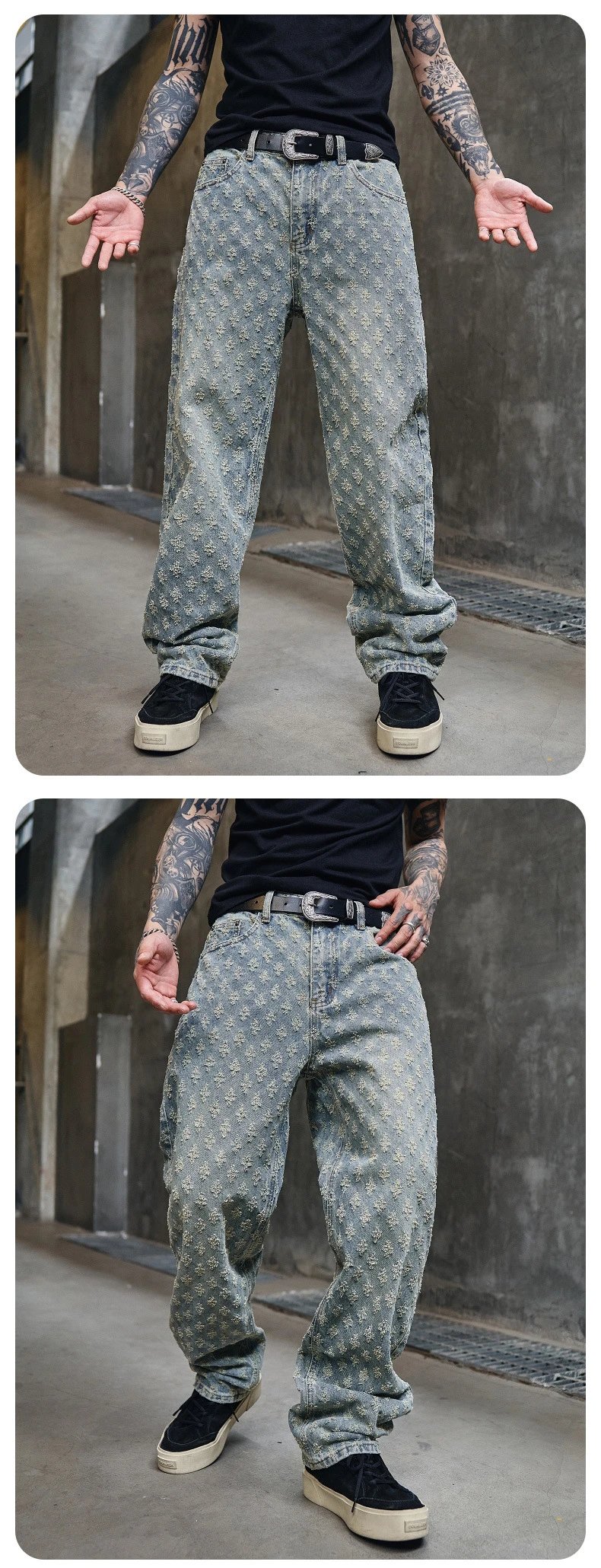 Design Jacquard Pattern Beige Pants with Textured Floral Motif - 12