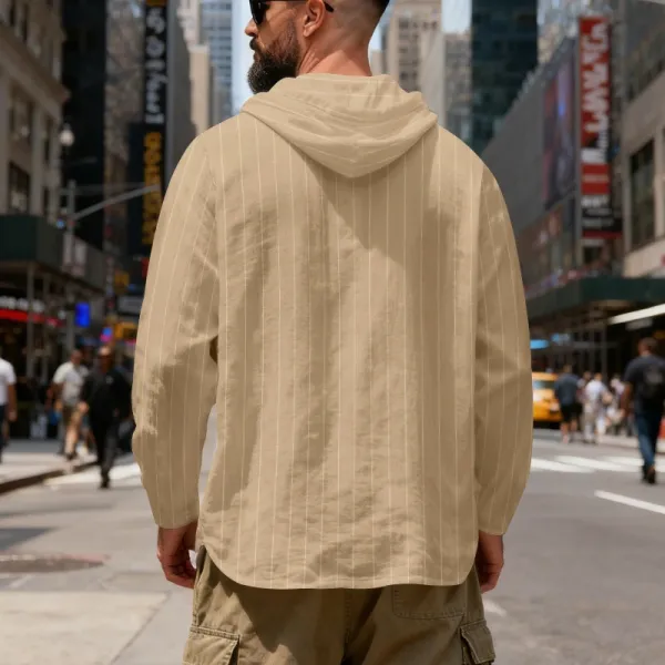 Design Striped Hooded Henley Shirt Gray Hoodie - 26