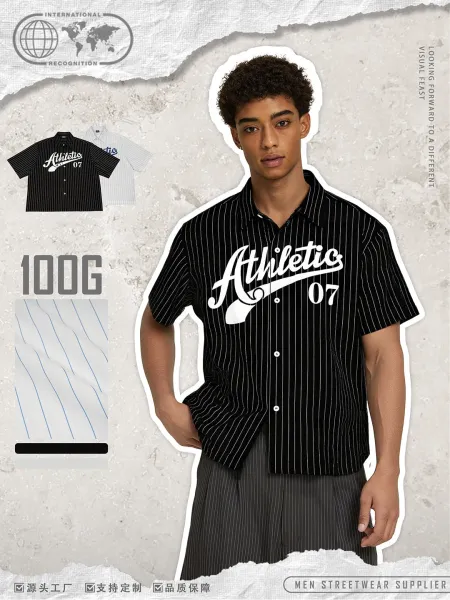 Design Pinstripe Short-Sleeve Shirt Black Tops Shirt - 2